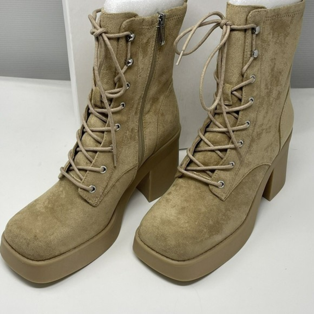 Women's Lace Up Combat boot US 9‎ Tan Beena sand Ankle Boots block 3.5” heel